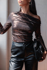 Peppita Metallic Off Shoulder Top - Bronze
