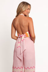 Aryn Halterneck Jumpsuit - Pink Palm