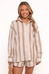 Dean Long Sleeve Short Set - Beige Stripe