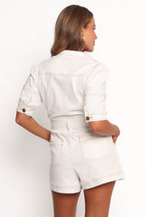 Fawn Tie Waist Romper - White