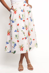 Geneva Midi Skirt - Off White Red