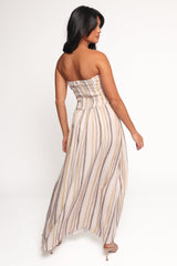 Jimena Strapless Maxi Dress - Brown Stripe