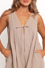 Kallie Tie Front Romper - Mocha