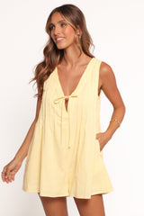 Kallie Tie Front Romper - Butter Yellow