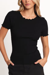 Kya Short Sleeve Knit Top - Black
