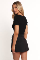 Kya Short Sleeve Knit Top - Black