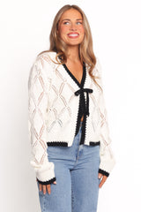 Lainy Bow Tie Font Cardigan - Cream