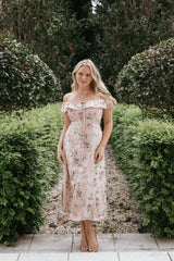 Lauryn Off The Shoulder Midi Dress - Blush Rose