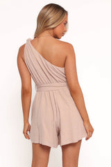 Levana One Shoulder Romper - Beige