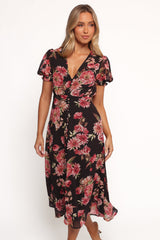 Logen Floral Midi Dress - Black Floral