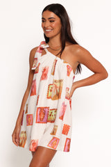 Mellie One Shoulder Romper - White Multi