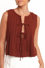 Nika Pleated Top - Chocolate Brown