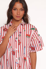 Peachy Mini Dress - Red Picnic Stripe
