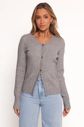 Quay Button Front Cardigan - Heather Grey