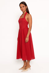 Ramona Halterneck Midi Dress - Red