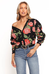 Reeva Button Front Floral Cardigan - Black Floral