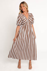 Sullivan Puff Sleeve Maxi Dress - Chocolate Stripe