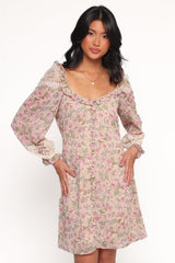 Sylvia Long Sleeve Mini Dress - Ivory Multi