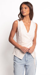 Vanni Wrap Front Linen Top - Cream