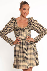 Xenia Mini Dress - Black/Beige Gingham