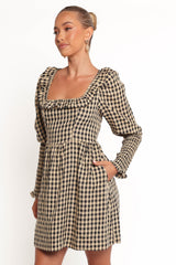 Xenia Mini Dress - Black/Beige Gingham