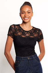 Ziva Lace Overlay Bodysuit - Black