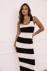 Bridget Midi Dress - Cream/Black Stripe