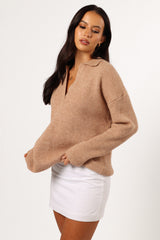 Zala Vneck Collar Knit Sweater - Mocha