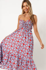 Dayton Strapless Midi Dress - Red Blue