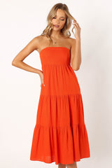 Tabi Strapless Midi Dress - Coral Red
