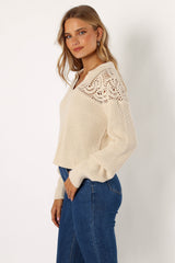 Emerie Crochet Detail Collar Knit Sweater - Ivory