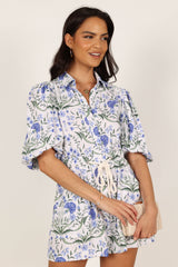 Annie Linen Romper - Blue Floral