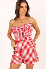 Bambi Bow Romper - Red/White