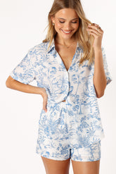 Faye Button Down Top - White Blue