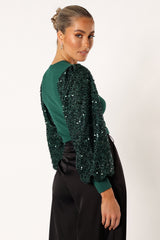 Rowan Sequin Sleeve Top - Green