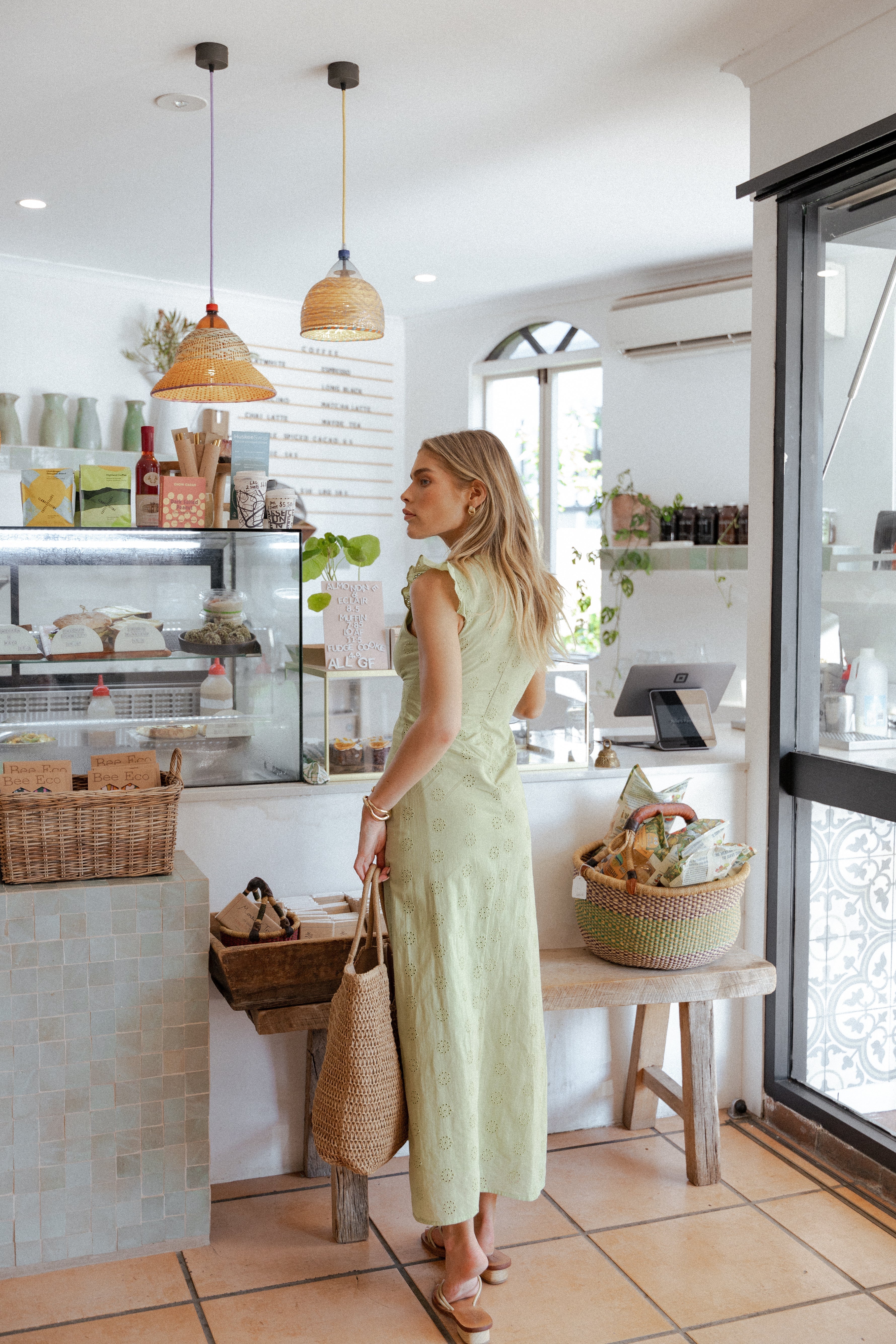 Ensley Flutter Sleeve Maxi Dress - Olive Green