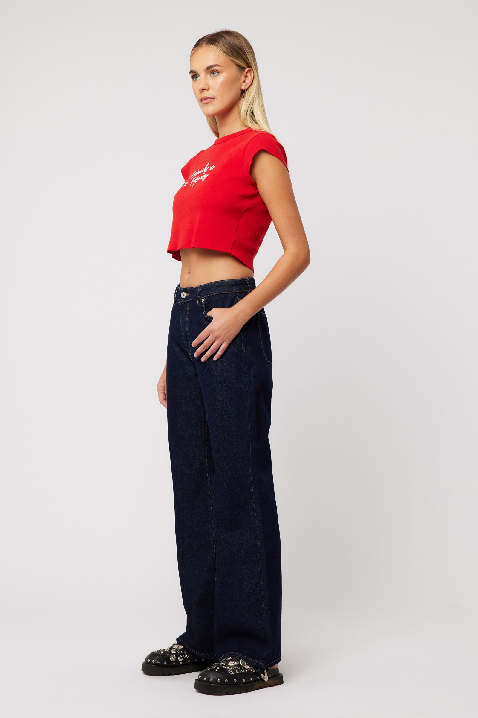 Abrand 90S Rib Cut Off Tee - Red