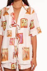 Aaliyah Tie Front Top - White Multi