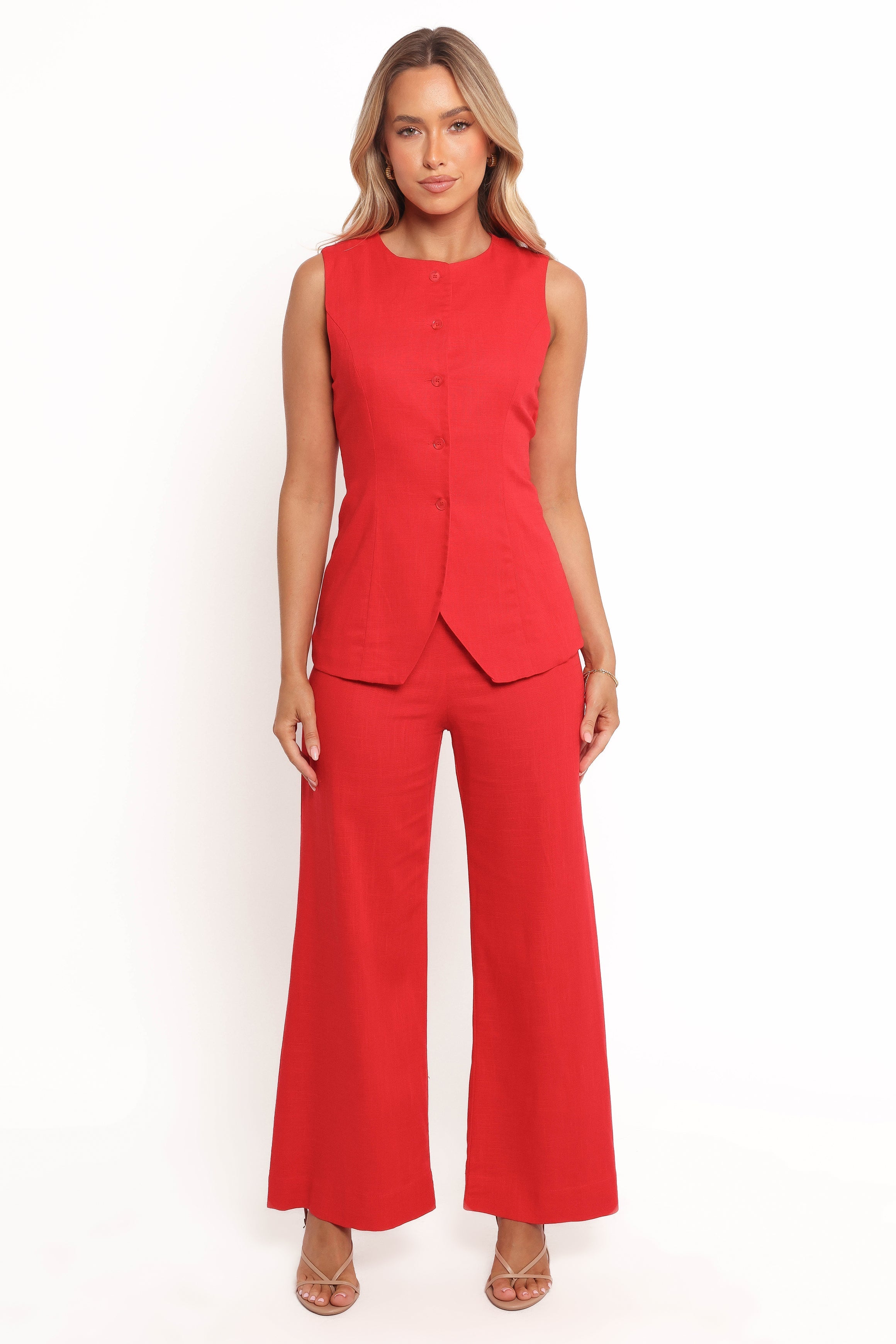 Amia Linen Blend Pants - Red