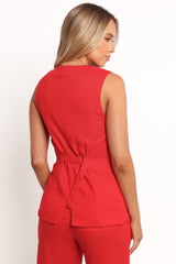 Amia Linen Blend Vest Top - Red