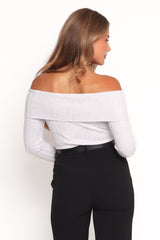 Anderson Wide Rib Off Shoulder Top - Pastel Grey