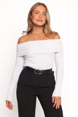 Anderson Wide Rib Off Shoulder Top - Pastel Grey