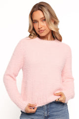 Aspra Fuzzy Crewneck Knit Sweater - Pink