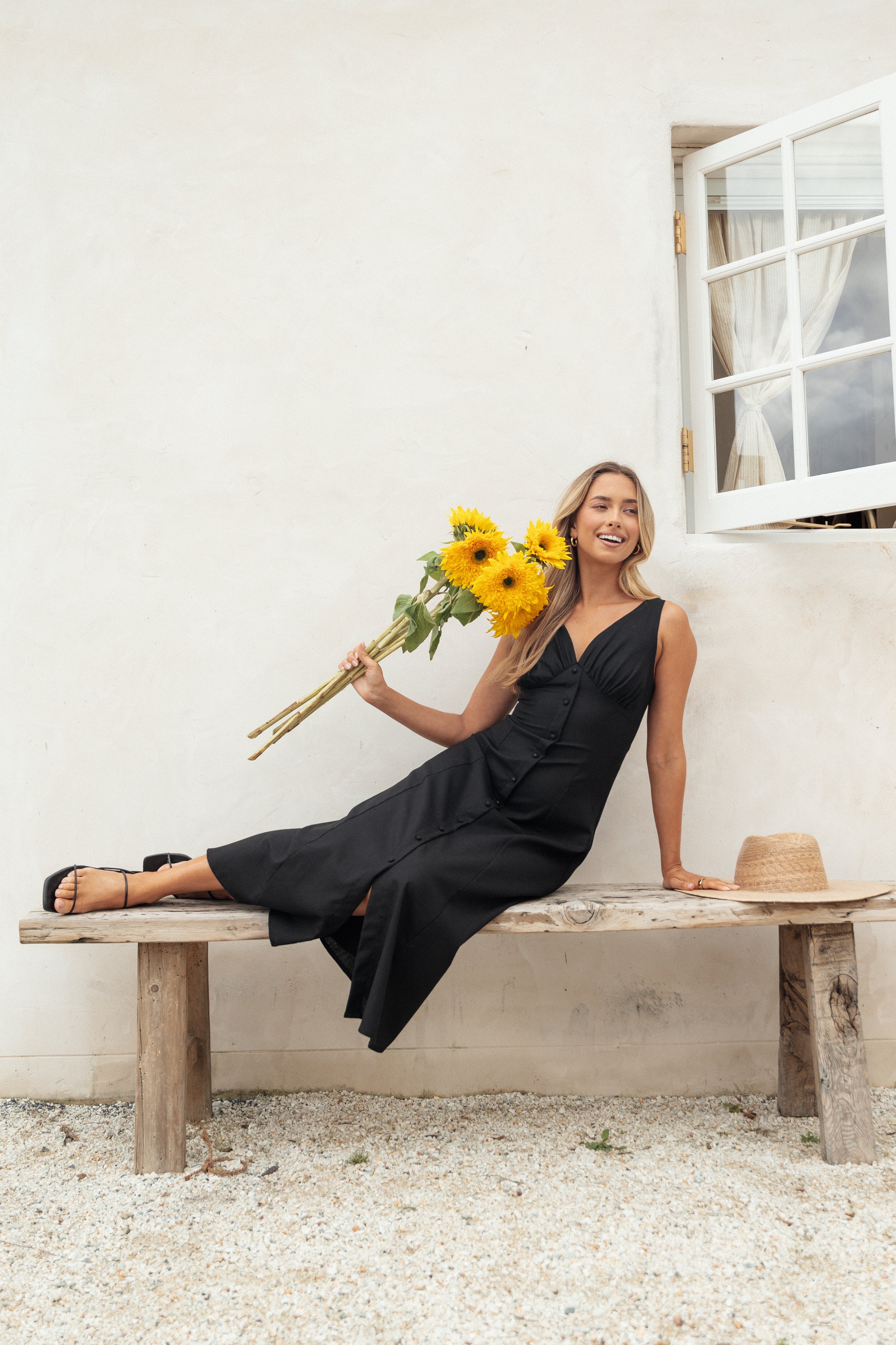 Barbara Midi Button Down Dress - Black