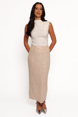 Briellia Sequin Midi Skirt - Champagne