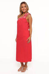 Brynlee One Shoulder Midi Dress - Red/White