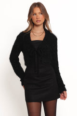Capra Fuzzy Tie Front Cardigan - Black