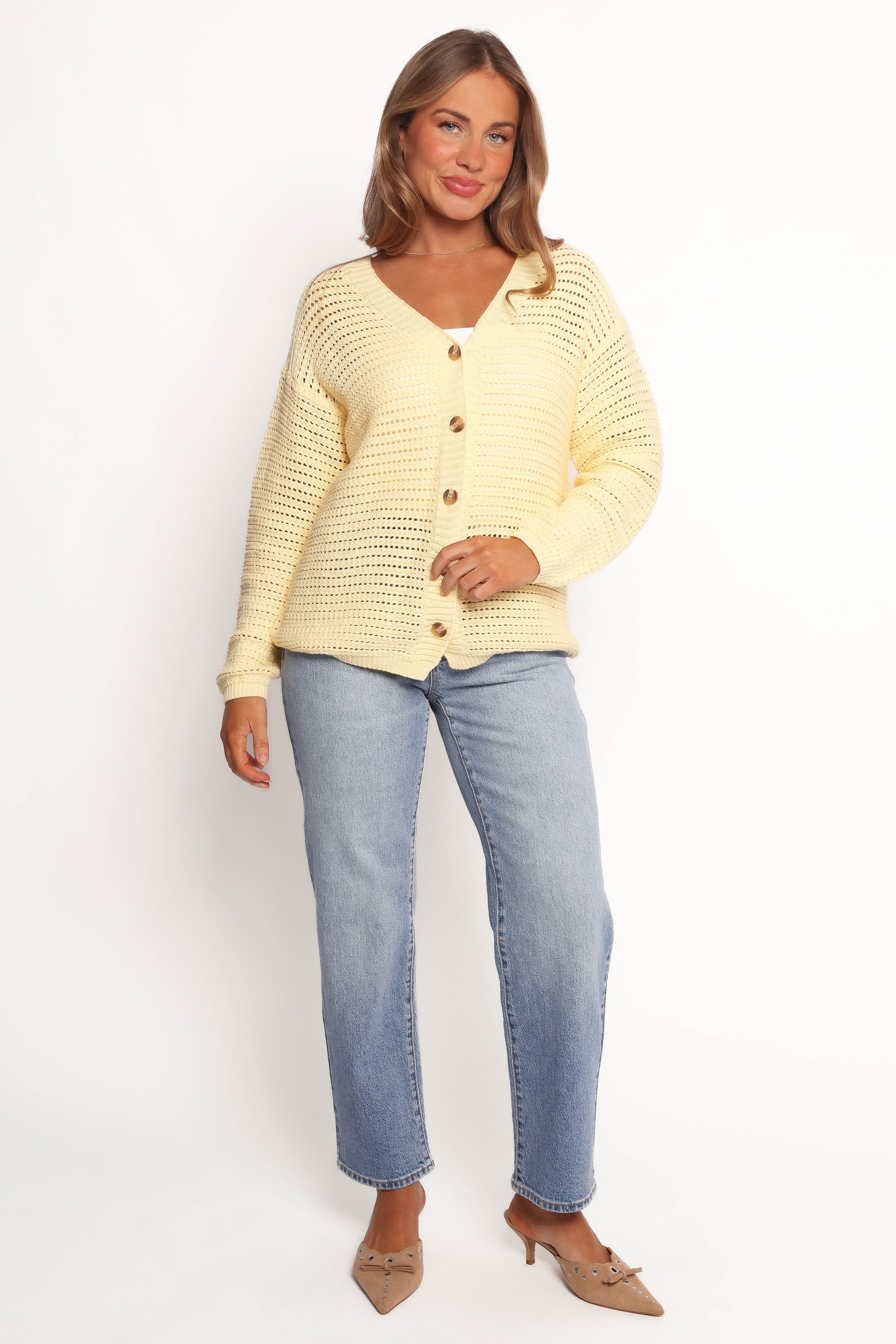 Carrie Button Front Cardigan - Yellow