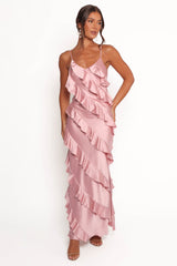Ciao Ruffles Maxi Satin Dress - Pink