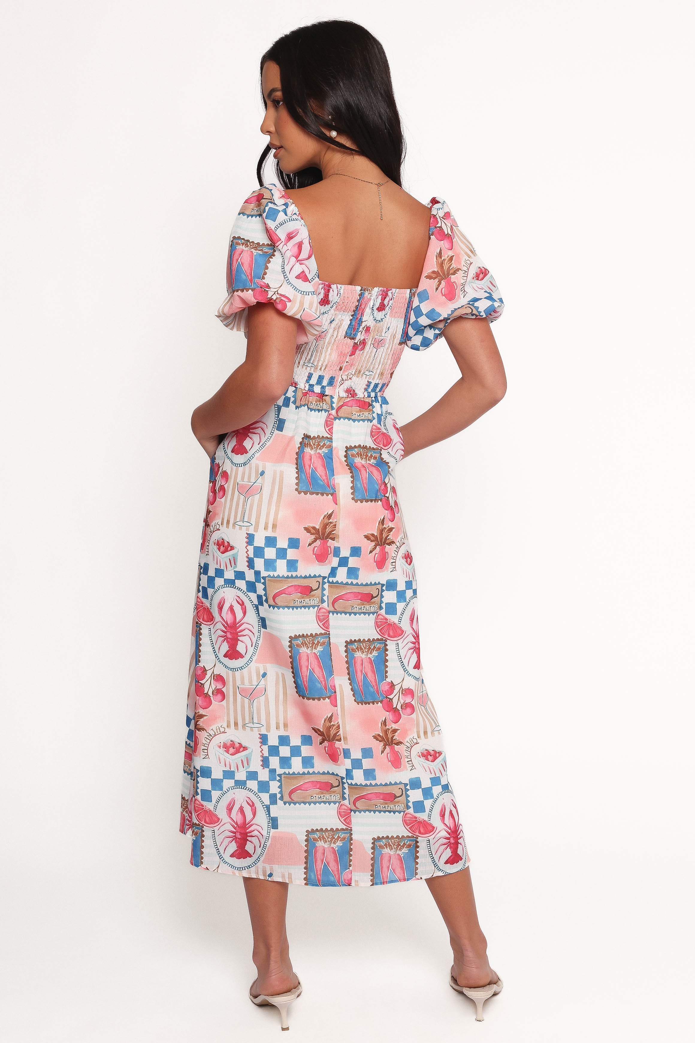 Clo Puff Sleeve Midi Dress - Pink Blue